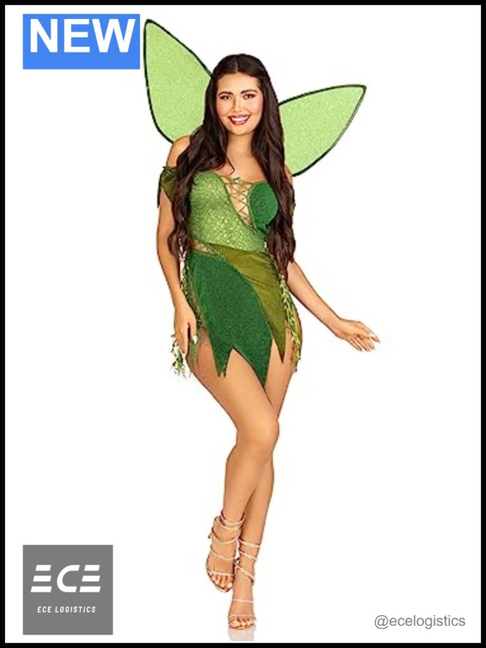 Womens Forest Fairy Costume Patchwork Dress Shimmer Wings 3 PC